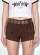 Brown stretch mini shorts with studs_1