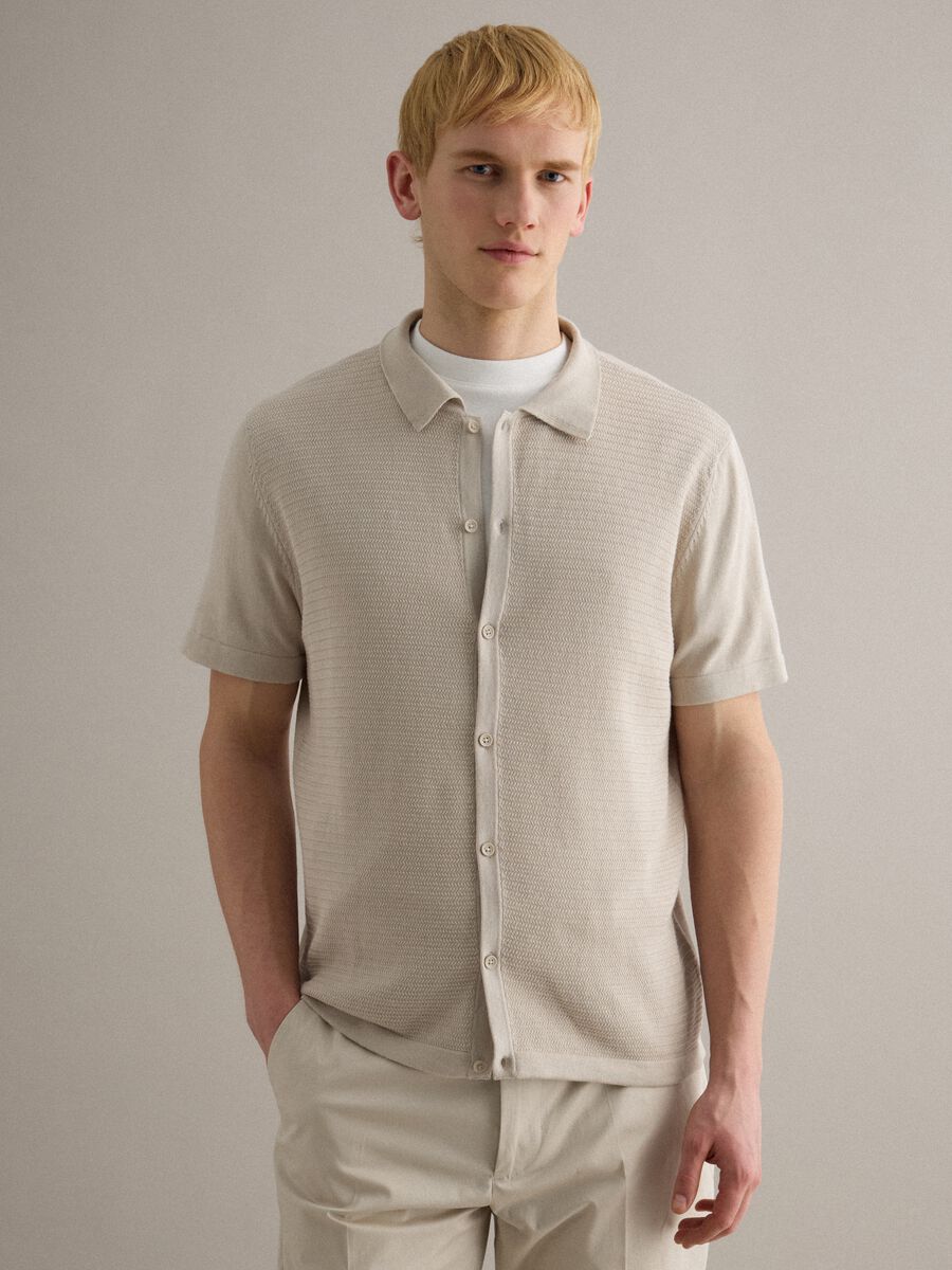Beige pure cotton regular fit polo with buttons_0