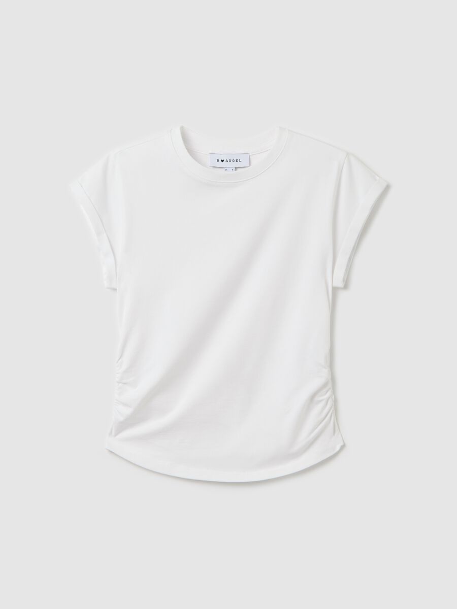 White slim-fit T-shirt with gathering on the side_4