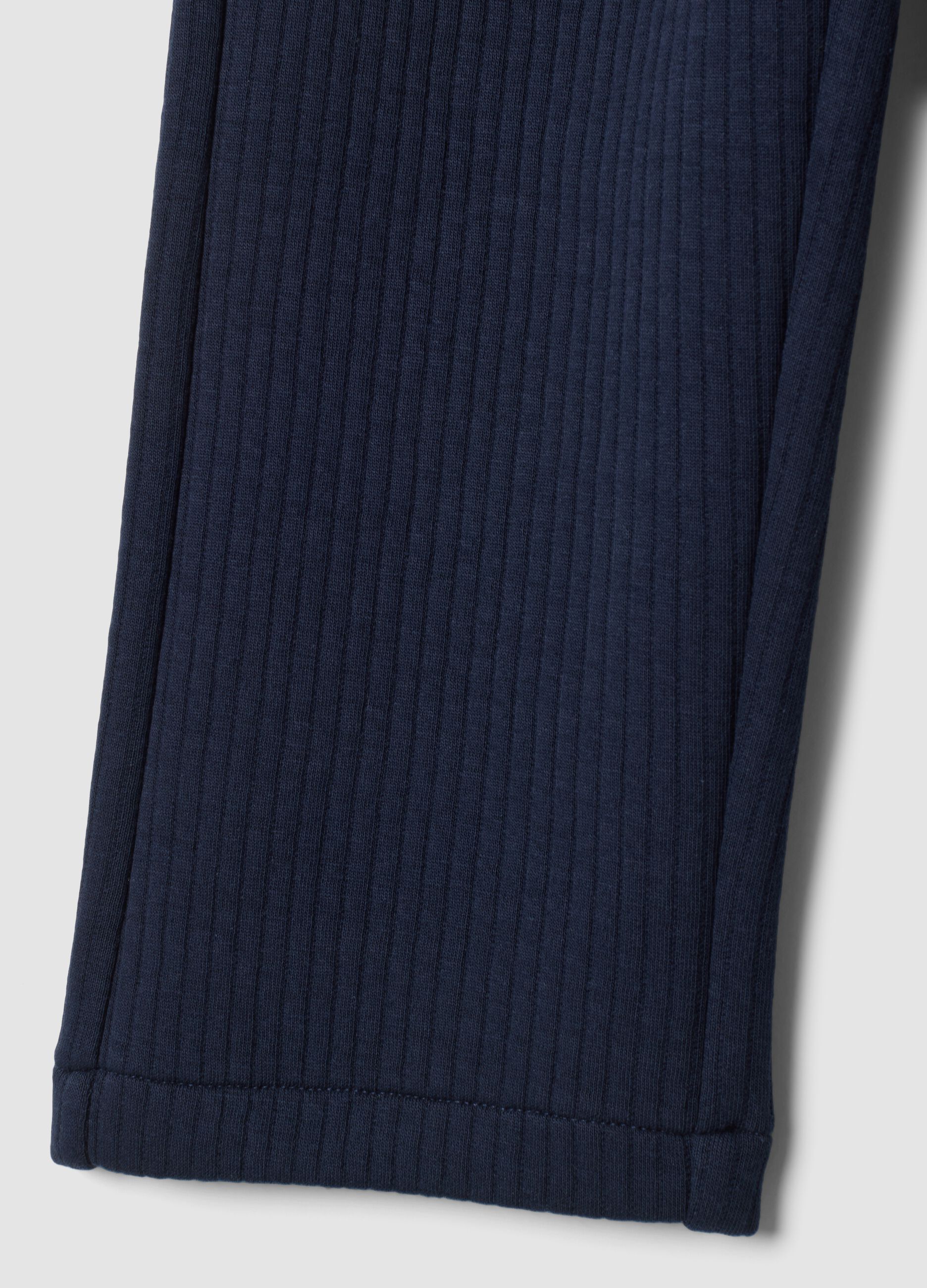 Blue ribbed cotton-blend trousers
