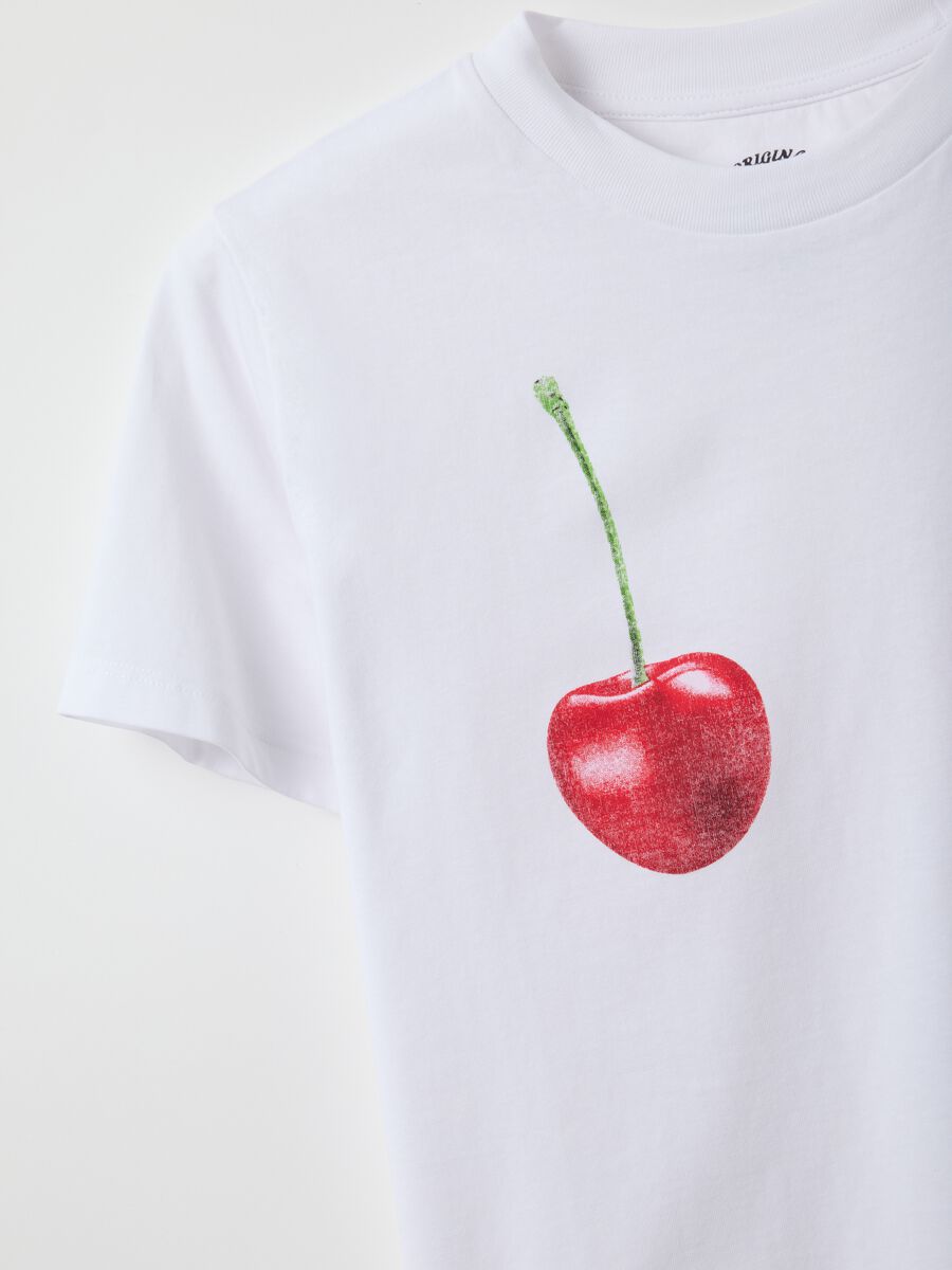 White pure cotton regular fit T-shirt with cherry print_5