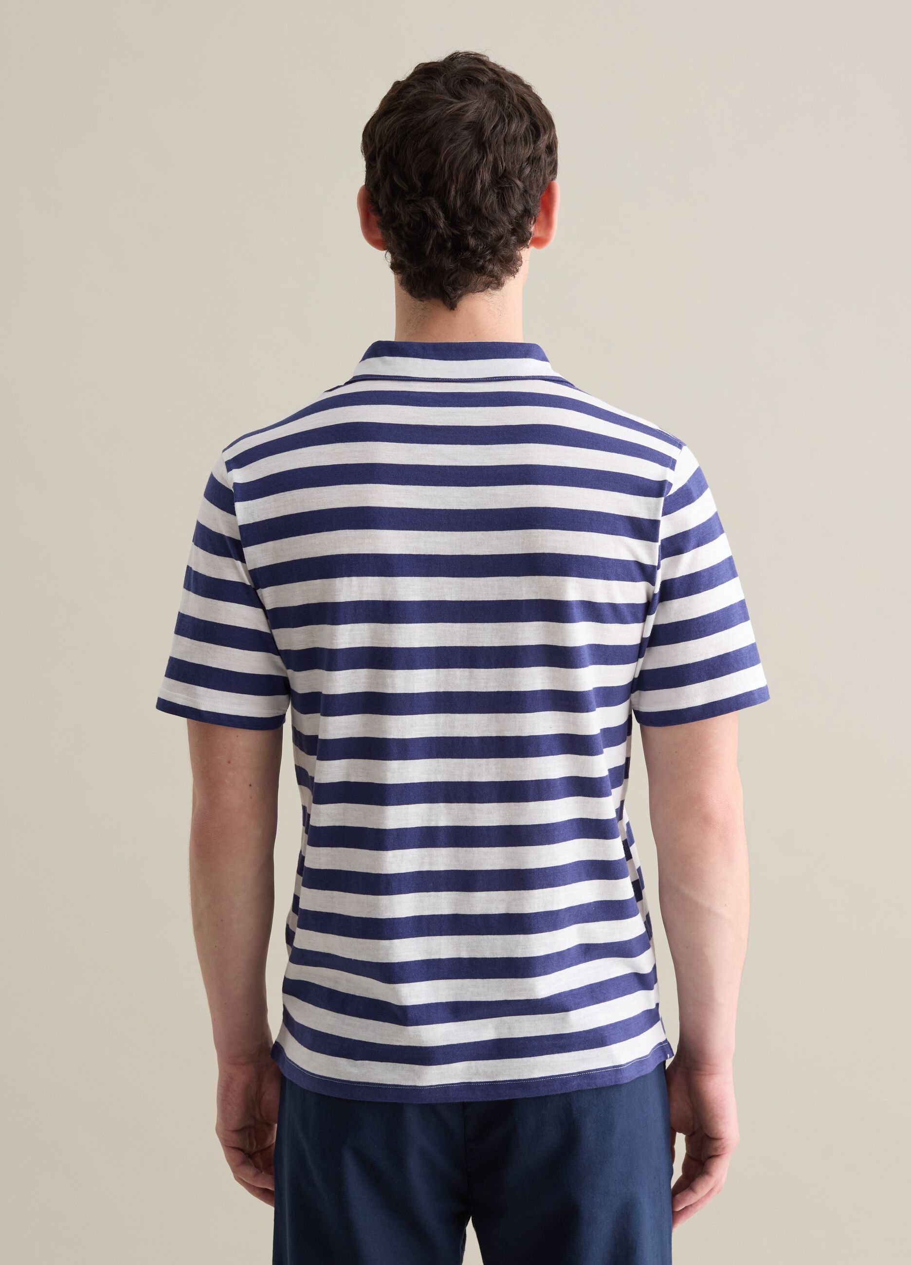 White and Blue Stripe Cotton Polo by Piombo