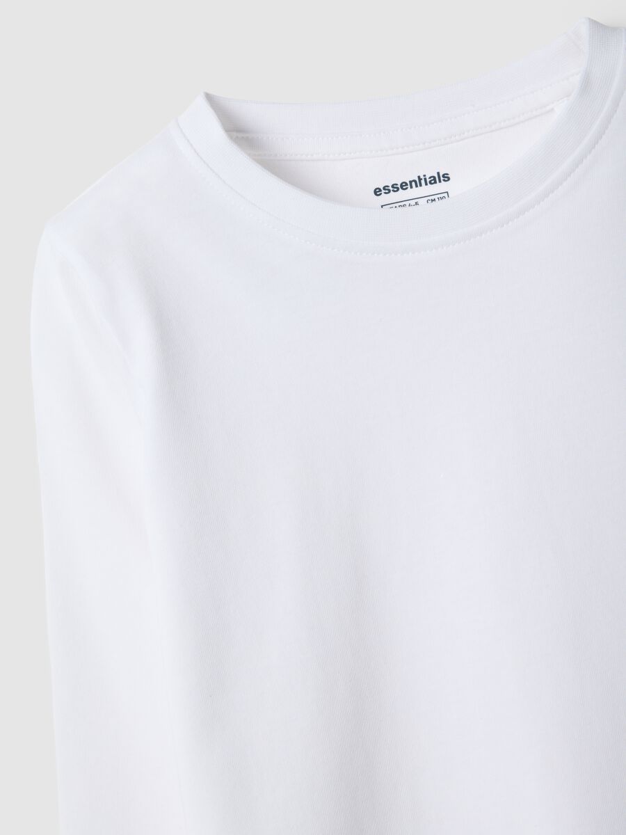 Girls' long-sleeve white cotton T-shirt, regular fit_2