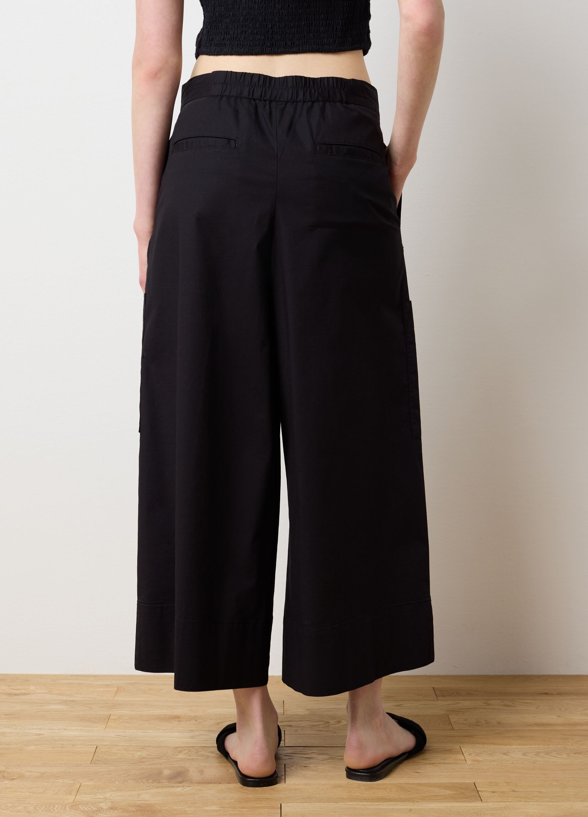 Women's black stretch cotton culottes