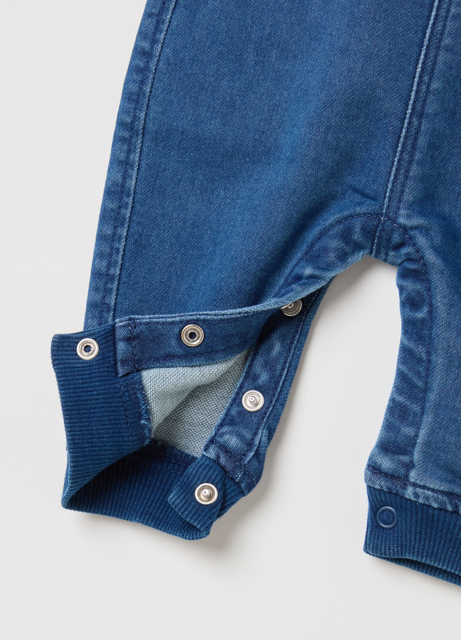 French Terry denim dungarees with pocket
