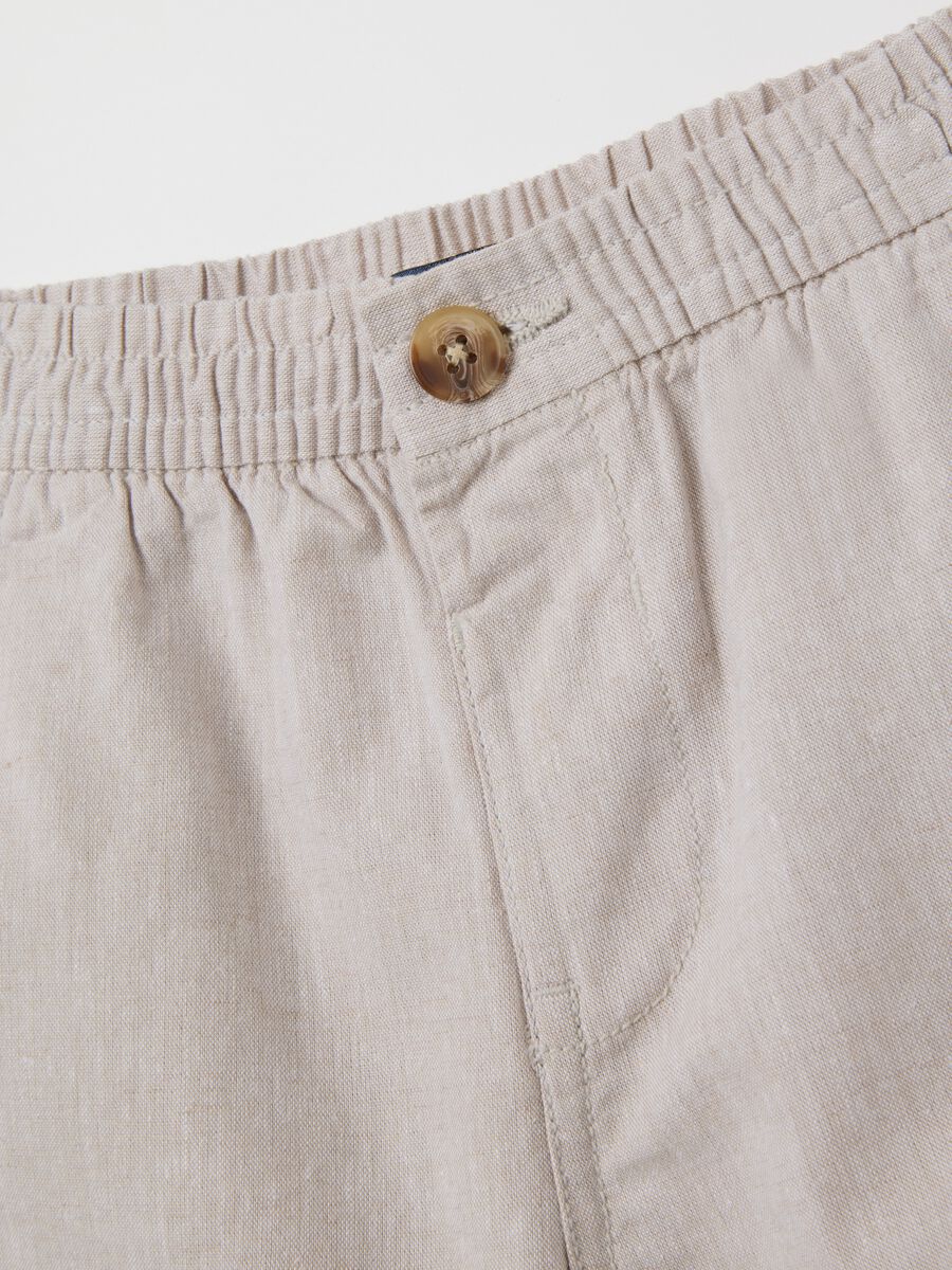 Beige cotton blend children's shorts with regular fit_2