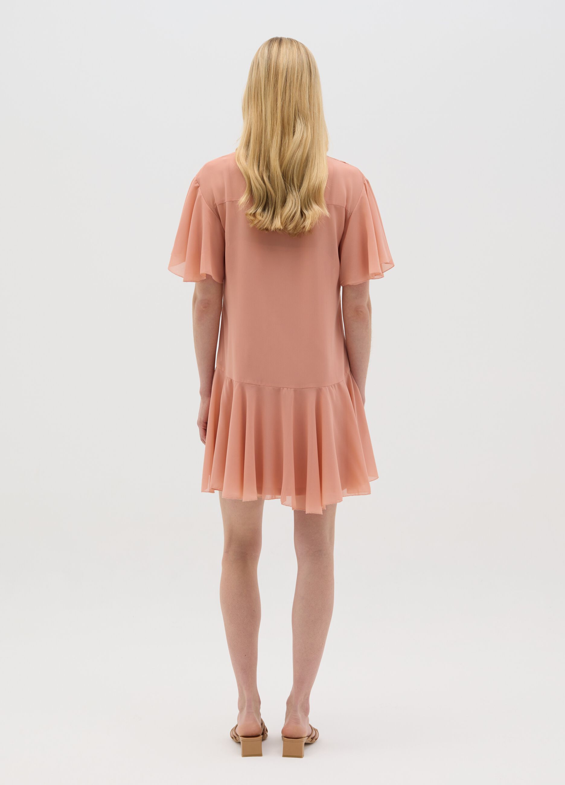 Abito da donna in misto georgette rosa regular fit con fiocco