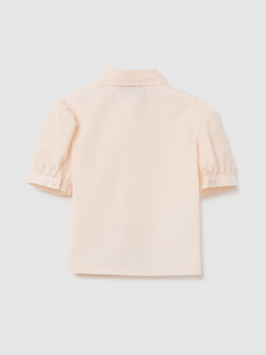 Beige Poplin Short Sleeve Shirt for Girls_4