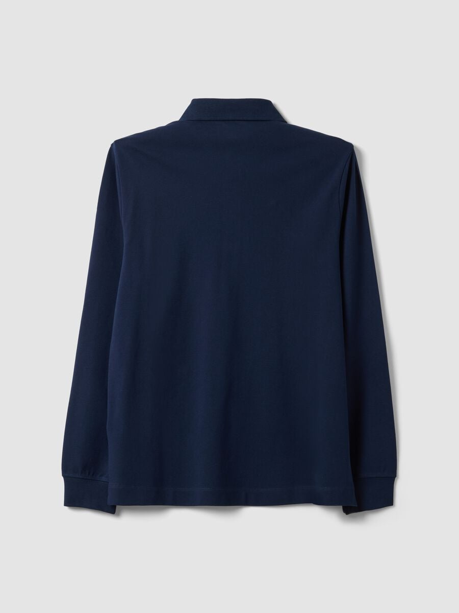 Navy stretch-cotton long-sleeve polo shirt, regular fit_2