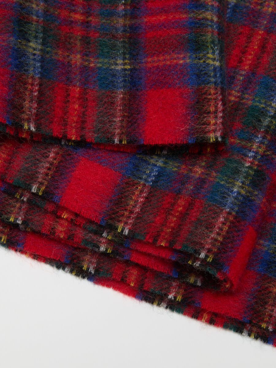Multicoloured plaid pure wool scarf with fringes_2