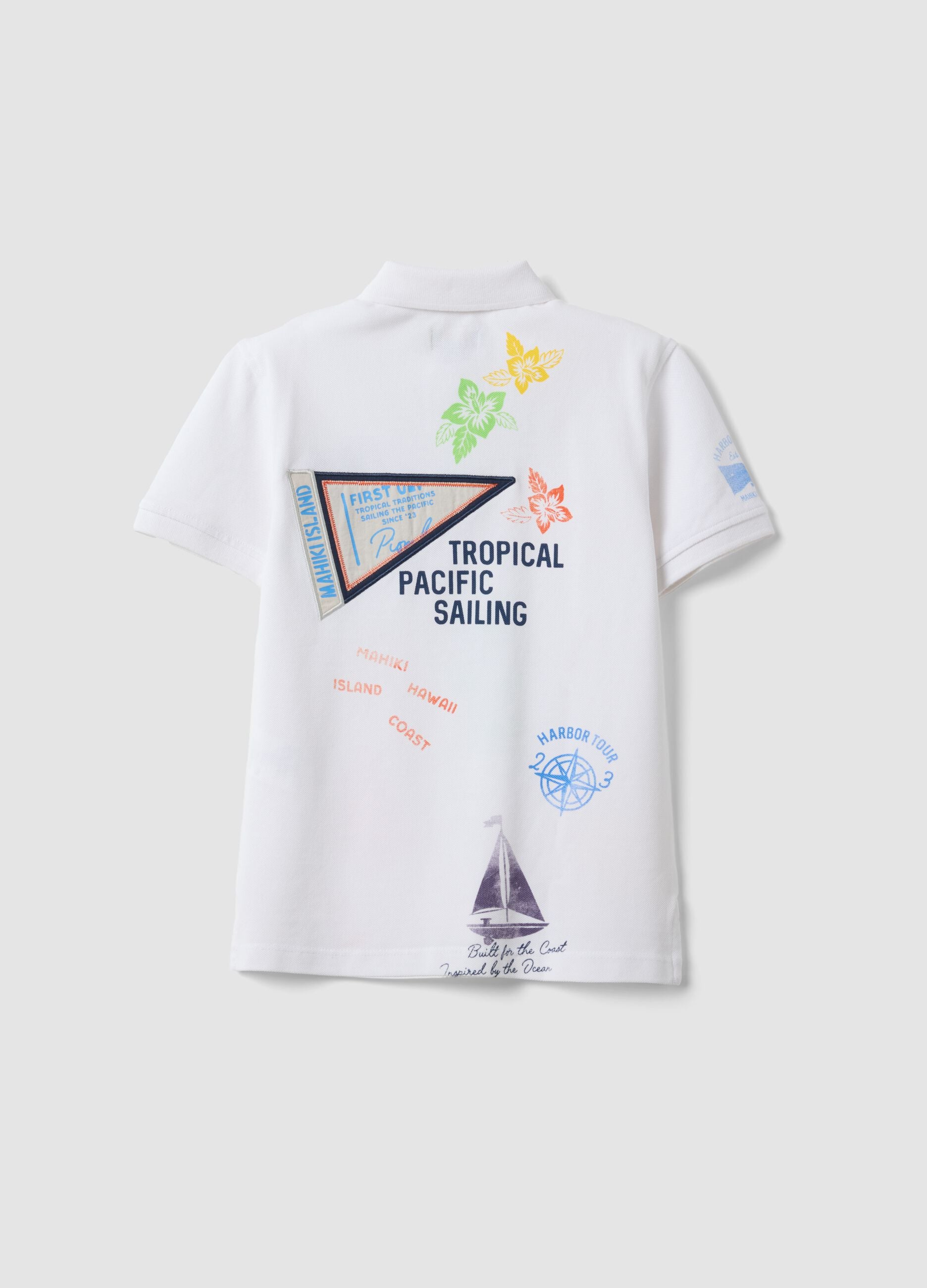 White short-sleeved polo shirt in pure cotton