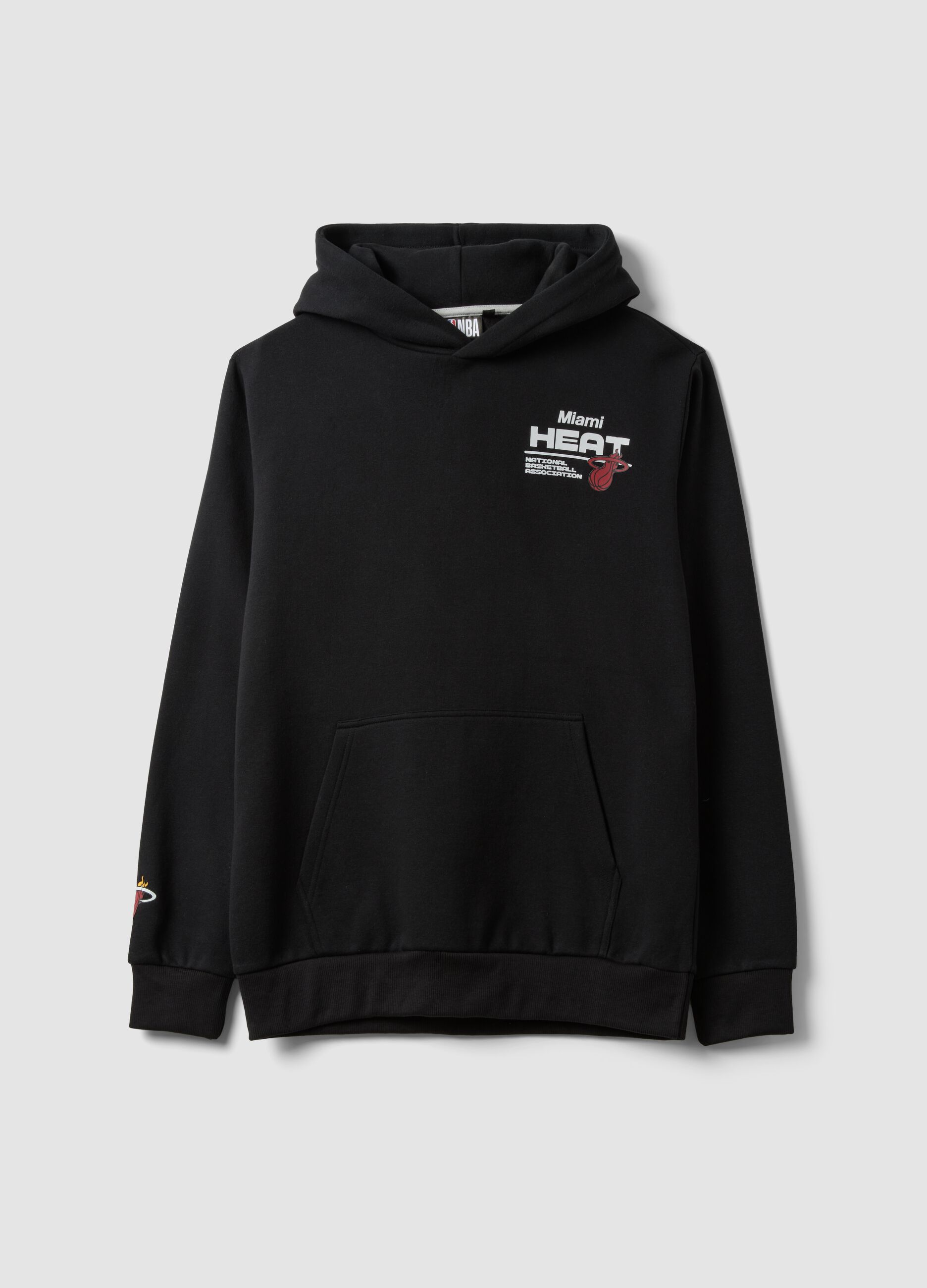Black cotton-blend hoodie with Miami Heat print