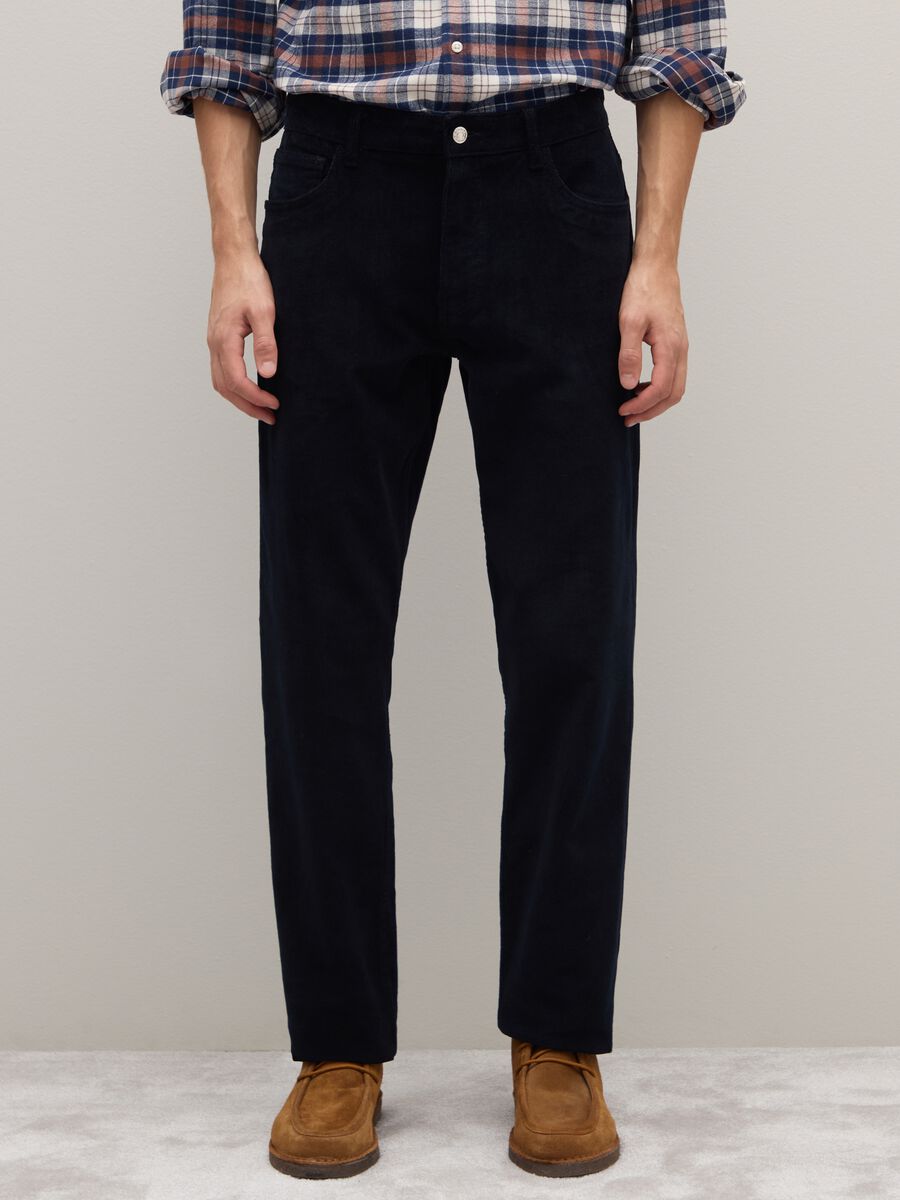 Blue Stretch Cotton Regular Fit Trousers_1