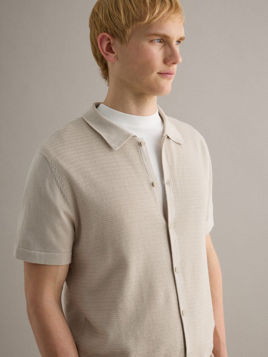 Beige pure cotton regular fit polo with buttons_1