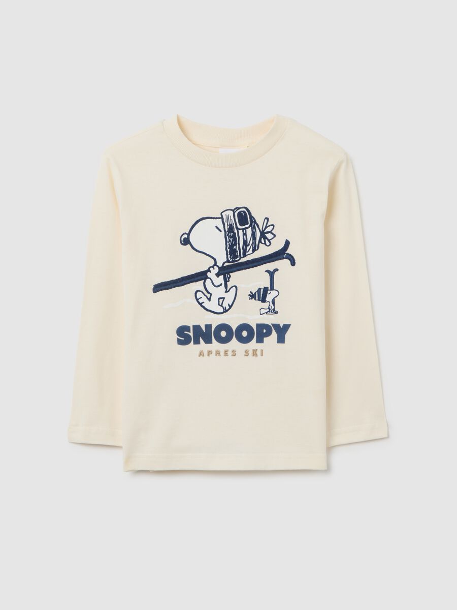 Kids' beige pure cotton regular fit T-shirt with Snoopy print_0