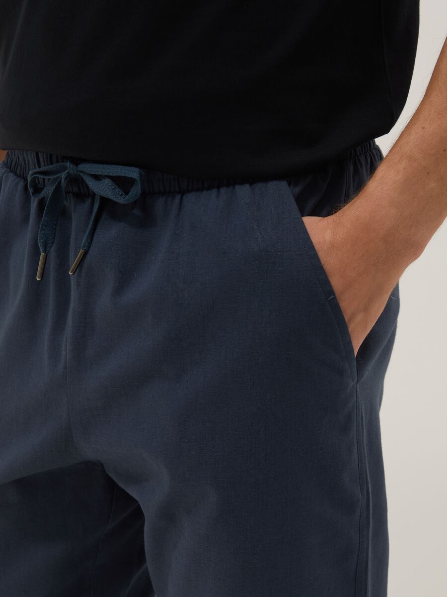 Green cotton-linen blend pyjama trousers, relaxed fit_3