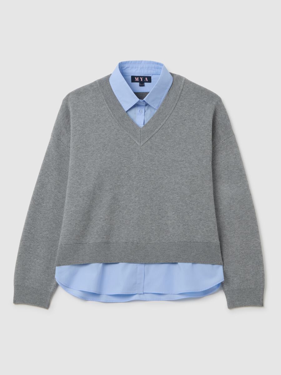 Grey regular fit V-neck sweater_4