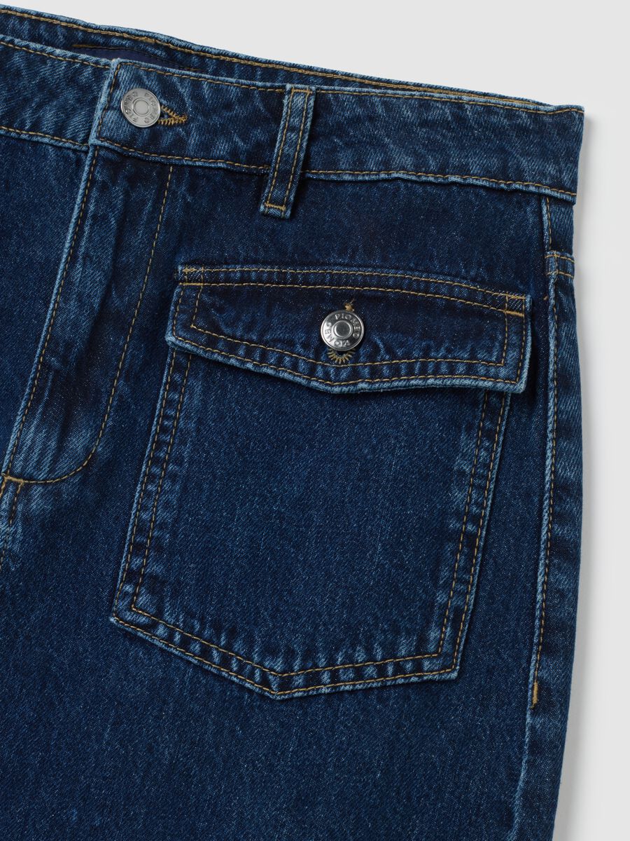 Gonna lunga in puro cotone blu regular fit_5