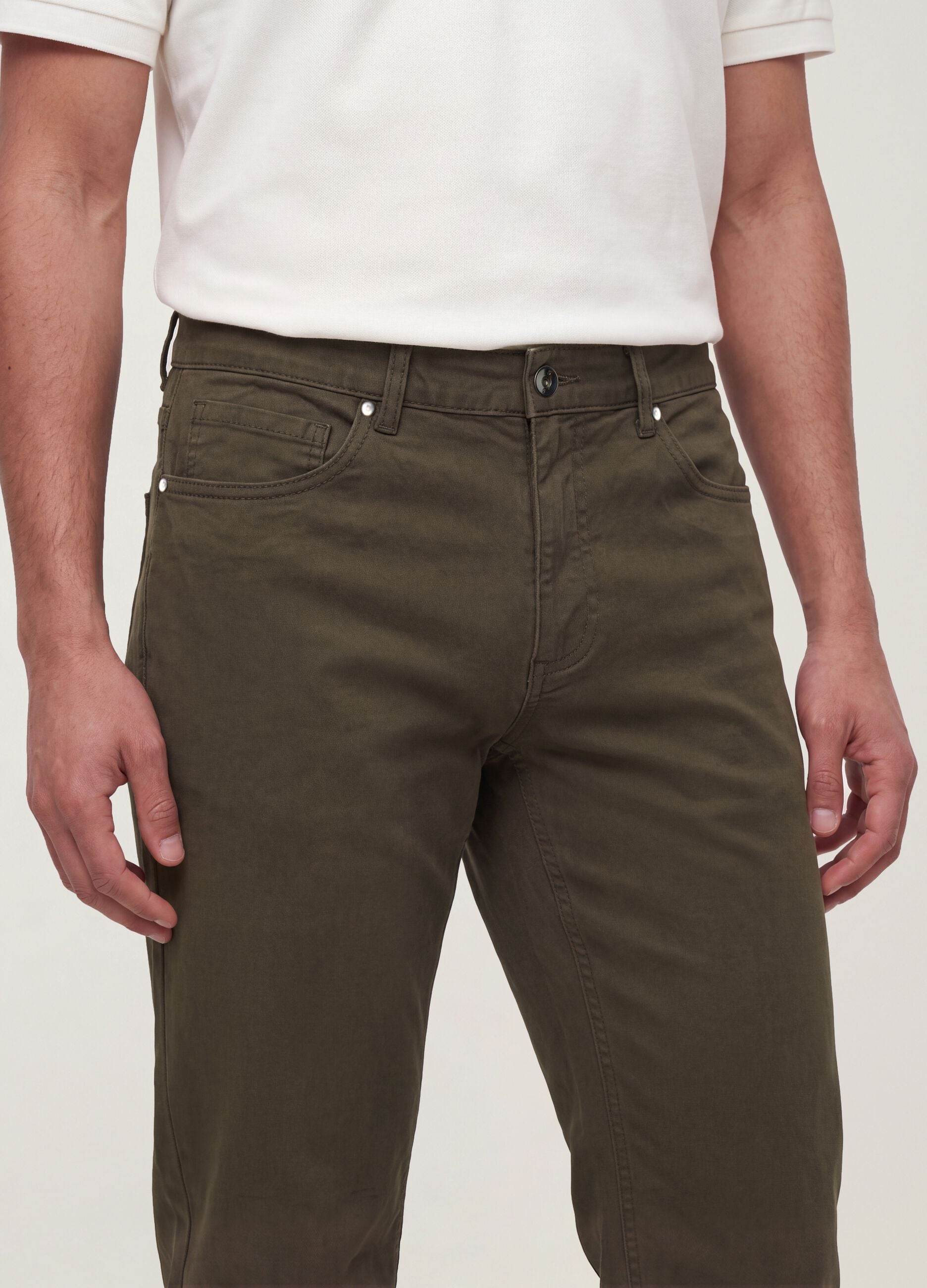 Green slim-fit stretch cotton twill trousers