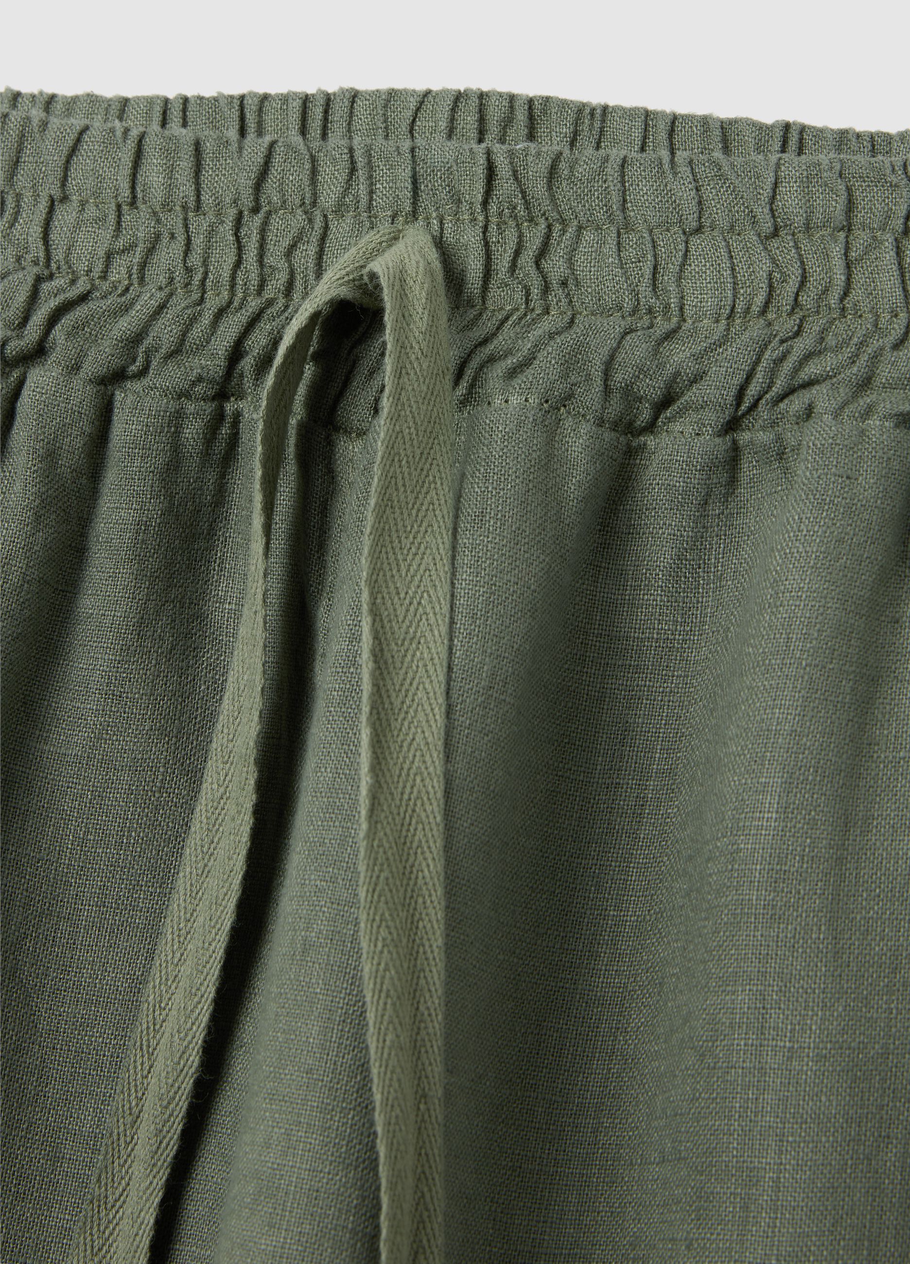 Women's green pure linen trousers regular fit
