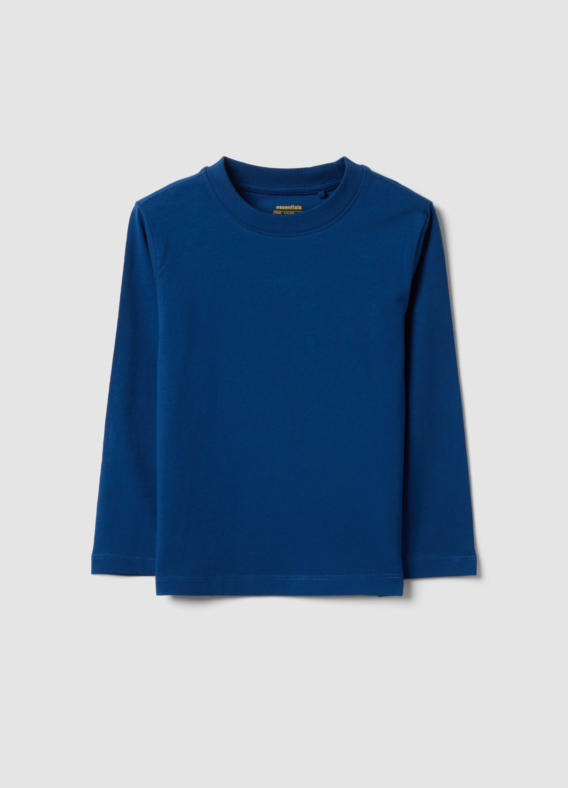 Blue organic cotton crew-neck T-shirt for boys, regular fit