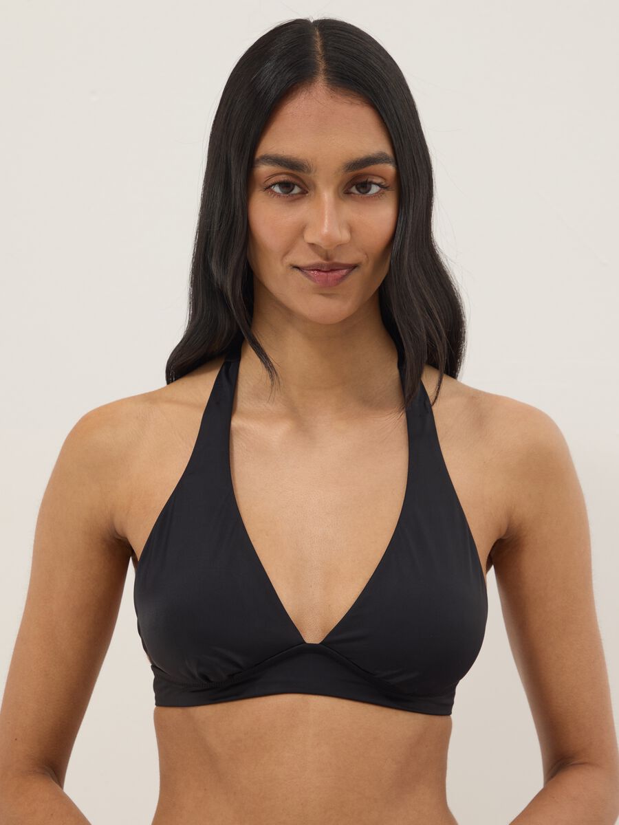 Top bikini elasticizzato nero a triangolo_0