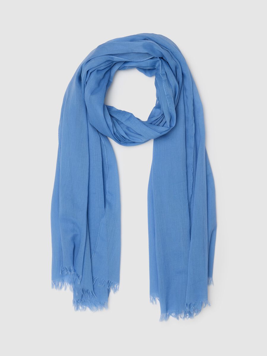 Men's blue pure cotton scarf with fringes_0