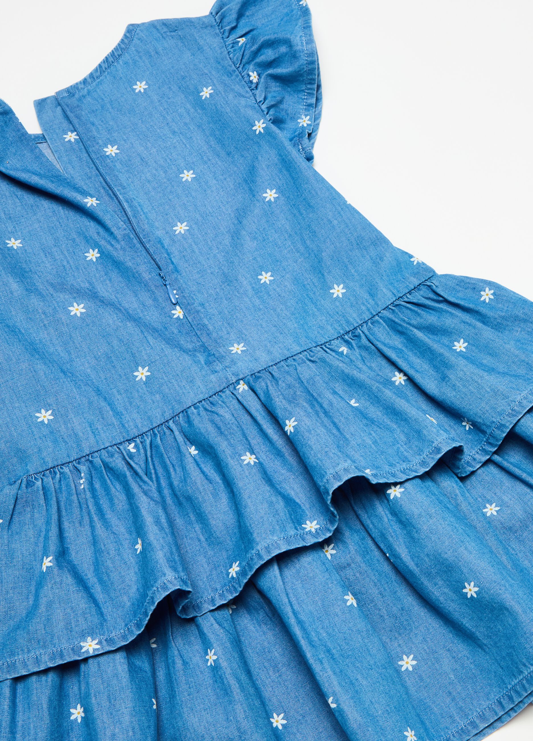 Denim dress with small flowers print