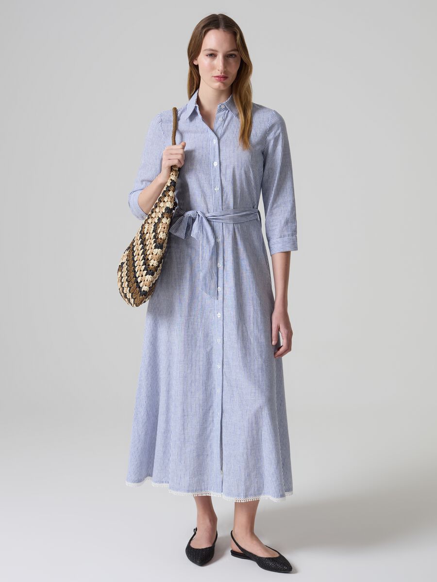 Fine striped shirt dress with belt_0