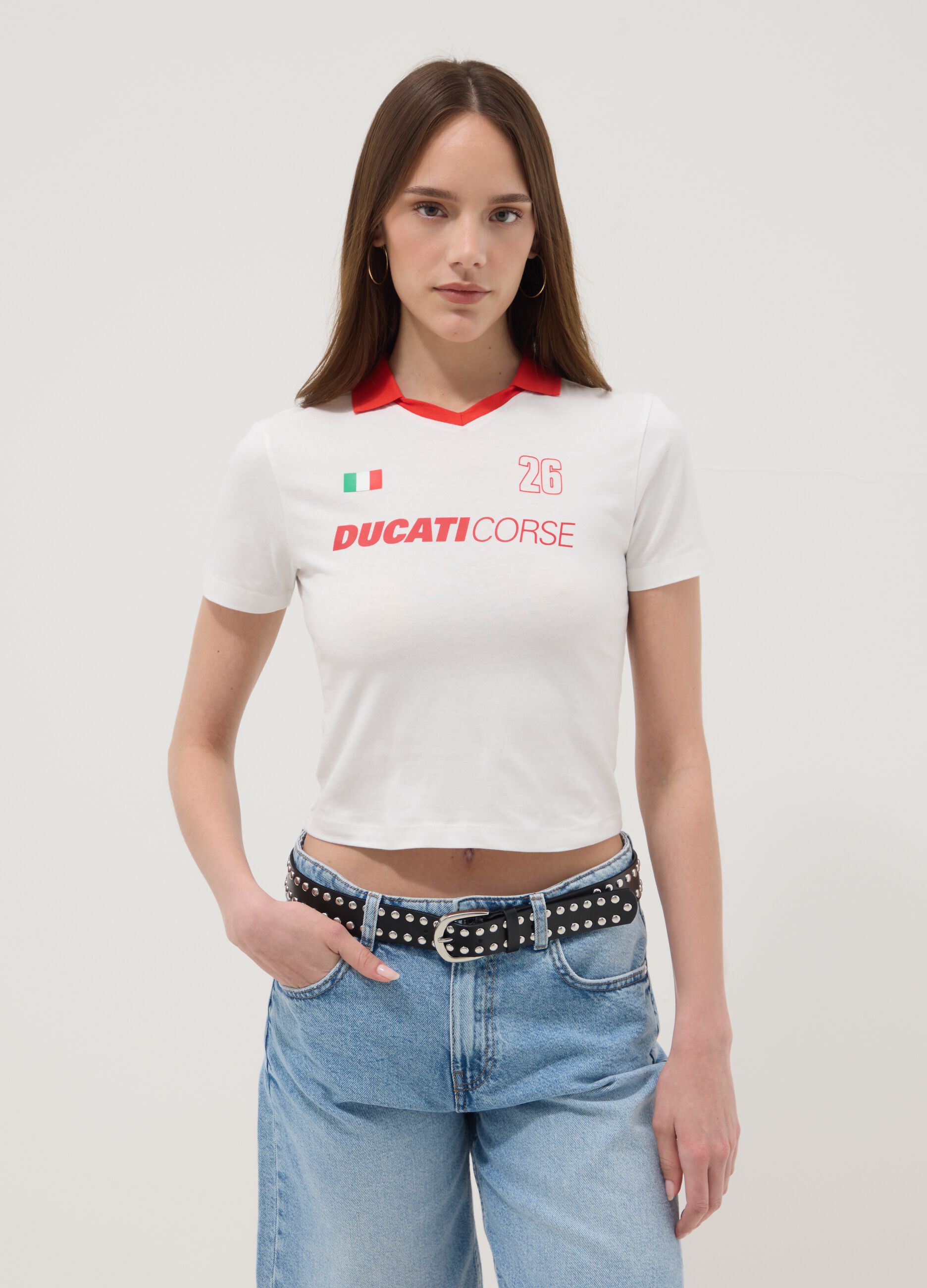 Multicolour pure cotton regular fit T-shirt with Ducati print