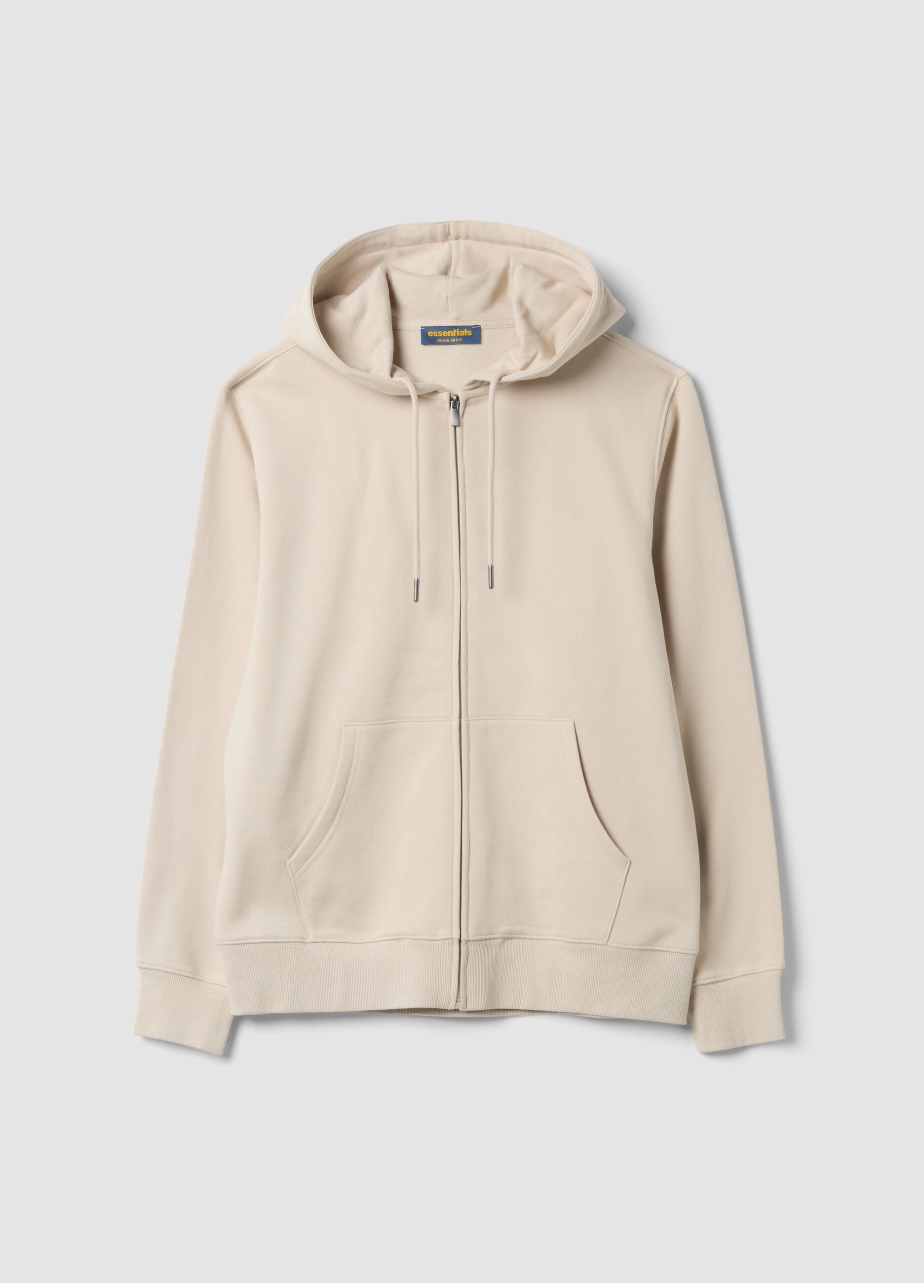Beige cotton-blend sweatshirt with crew neck and hood