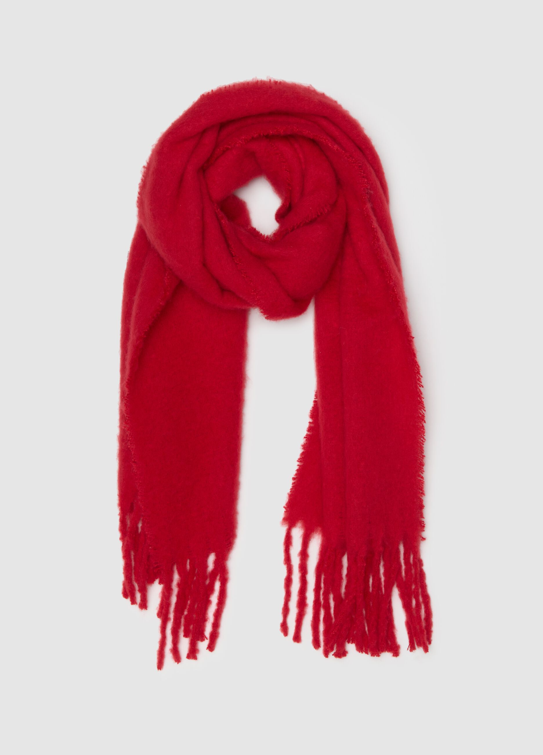 Red girl's scarf with fringes
