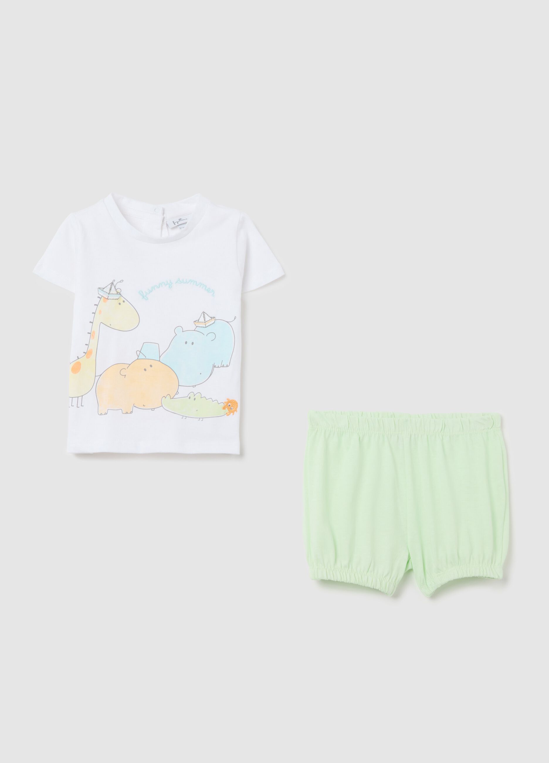 Set neonato da unisex in puro cotone bianco con maniche corte