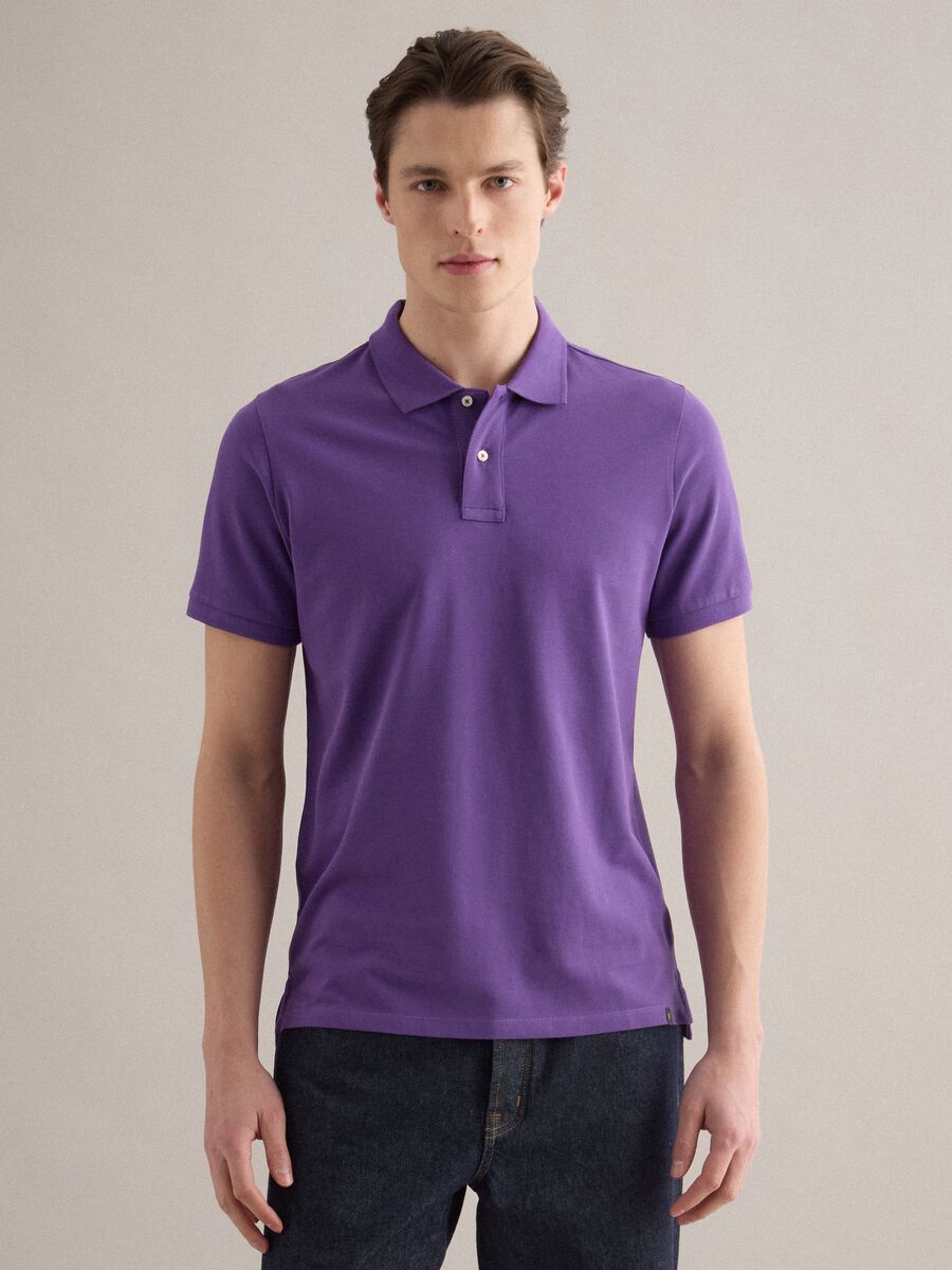Polo a maniche corte in puro cotone viola regular fit_0