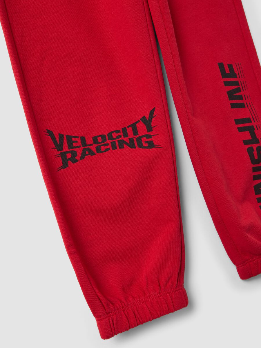 Pantaloni jogger rossi in puro cotone con stampa racing_3