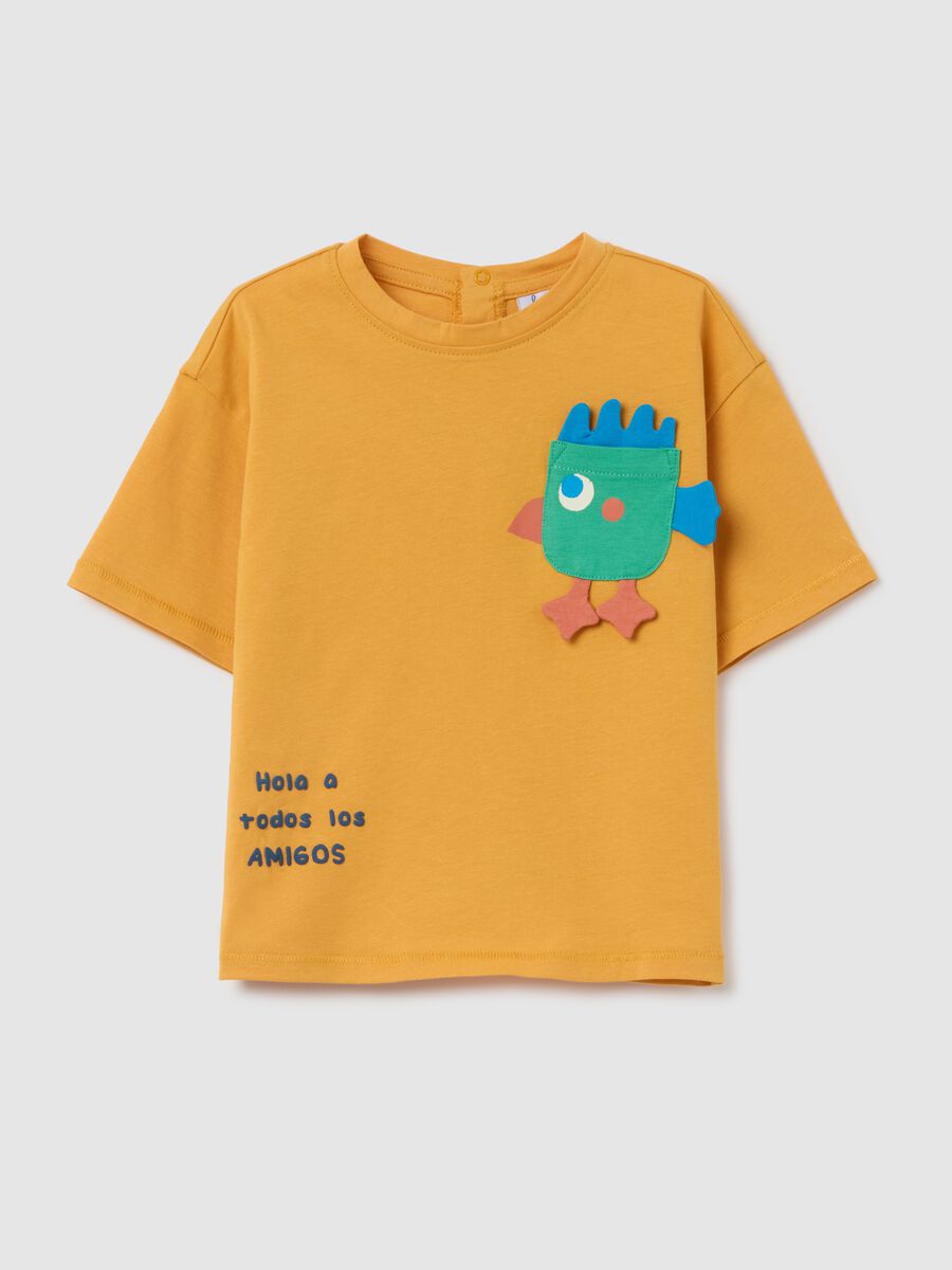 Yellow newborn pure cotton T-shirt regular fit with appliqué_0