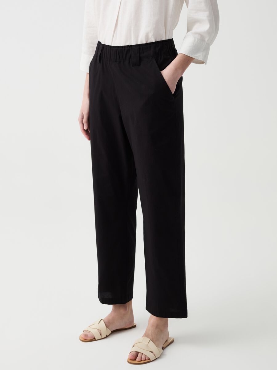 Pantalone crop wide leg in cotone stretch_1