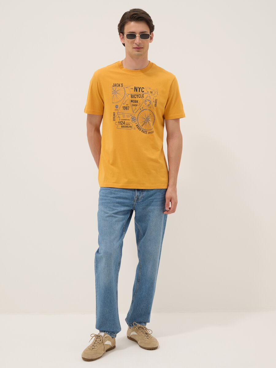 Orange pure cotton T-shirt with front print, regular fit_1