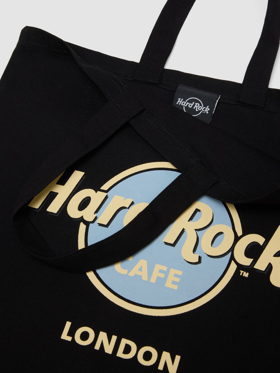 Black pure cotton shopper bag with Hard Rock Cafe logo_1