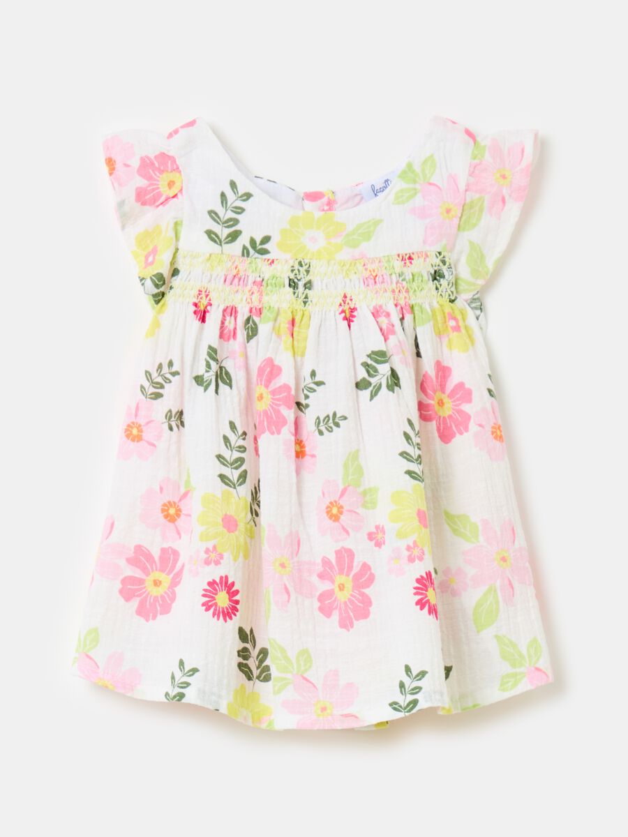 Floral dress in stretch cotton gauze_0
