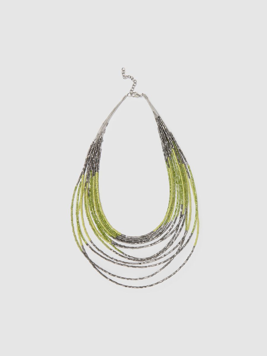 Grey and green multi-string necklace with beads_0