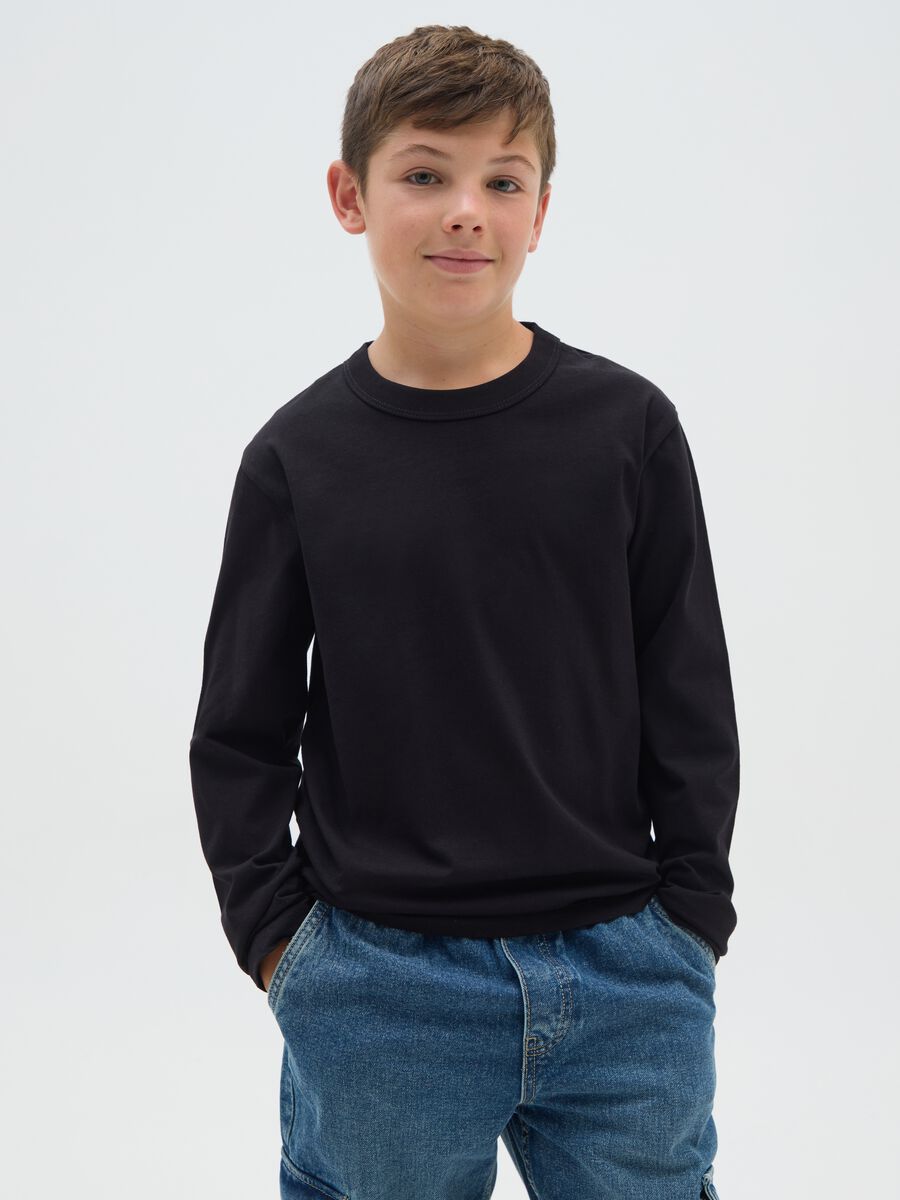 Boy's regular fit black pure cotton T-shirt_0