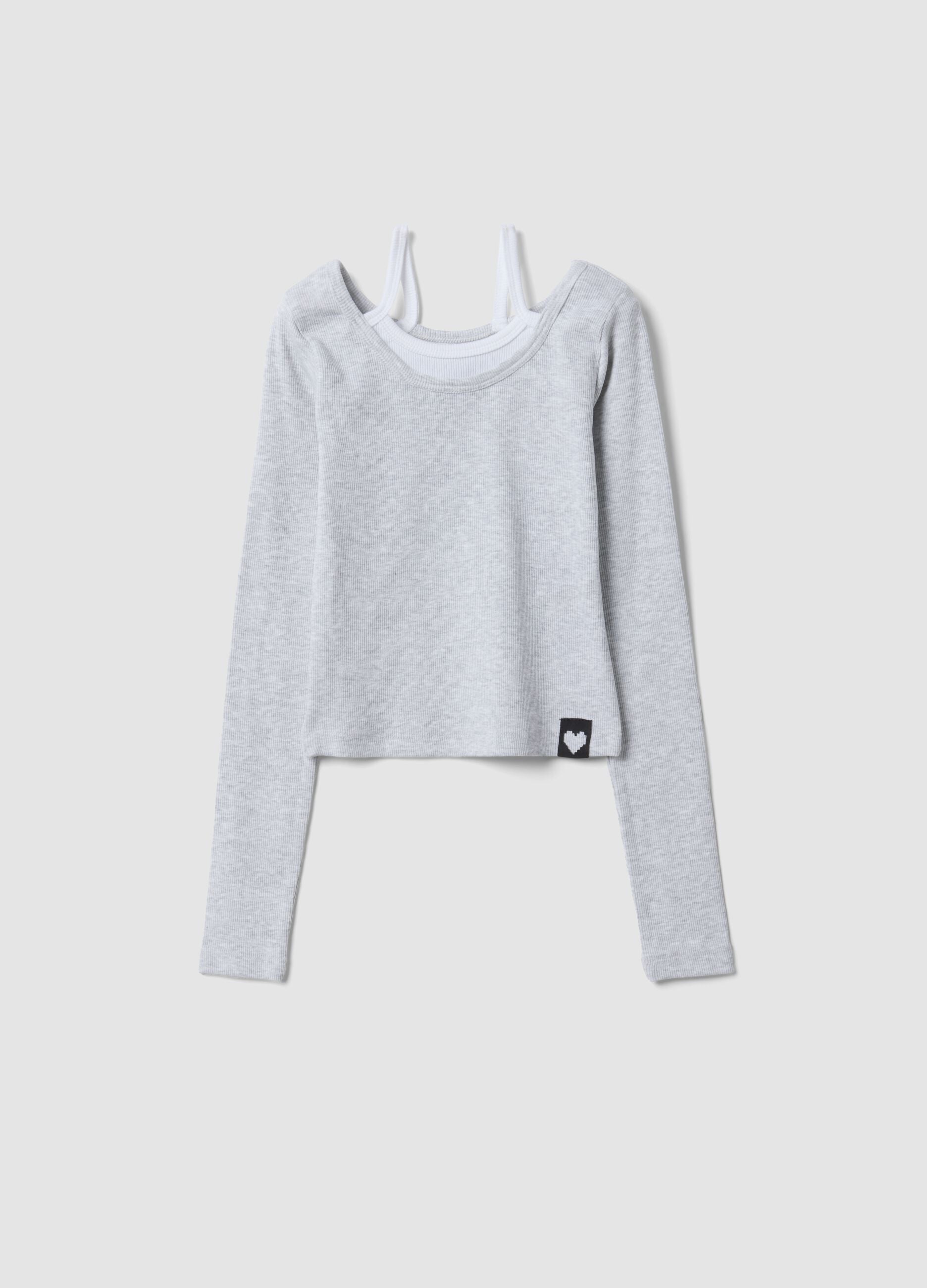 T-shirt grigia in cotone elasticizzato con spalline slim fit