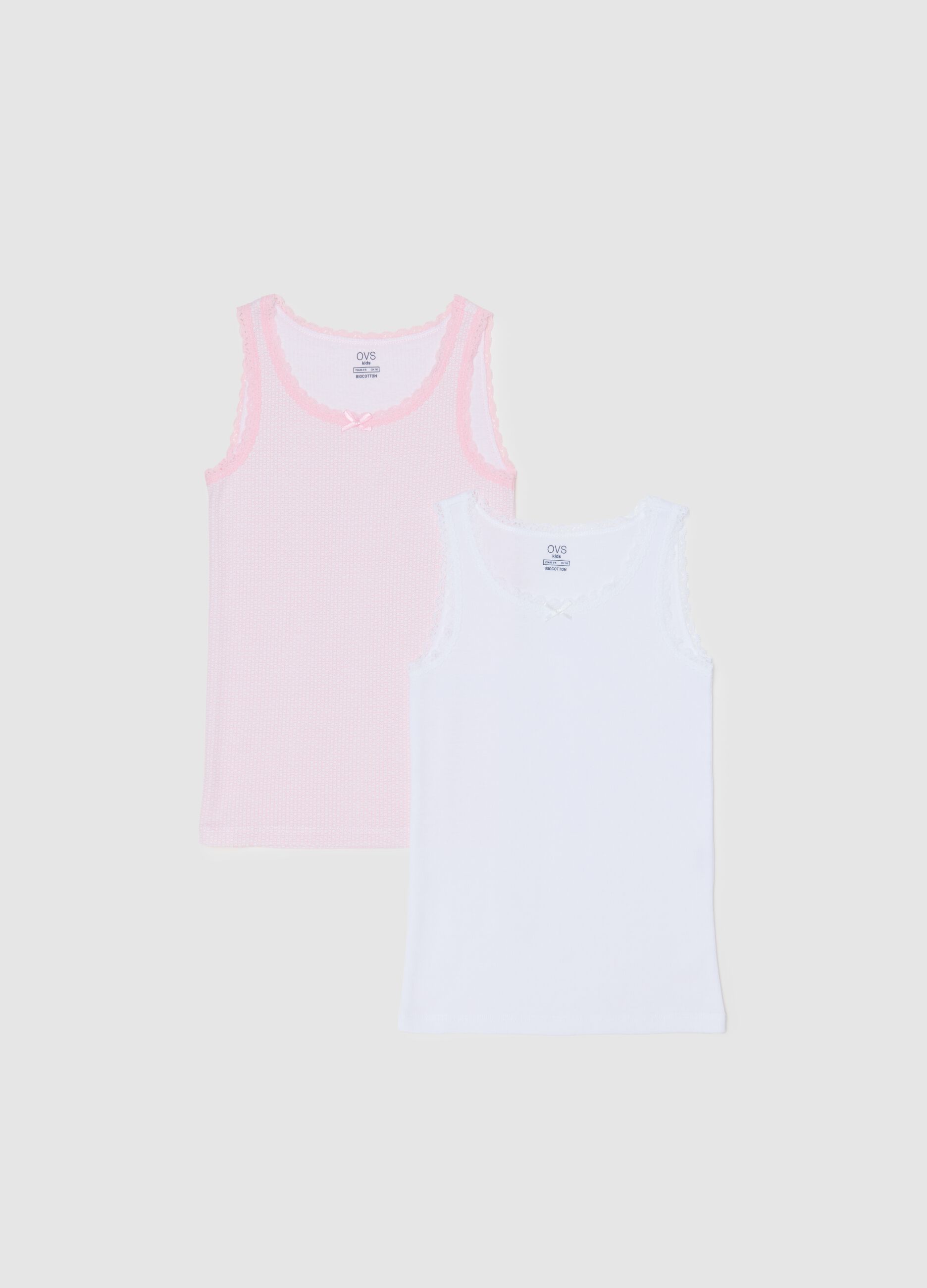 Girls' multicolour cotton sleeveless tops regular fit with lace - twin pack