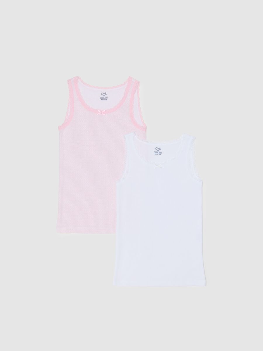 Girls' multicolour cotton sleeveless tops regular fit with lace - twin pack_0