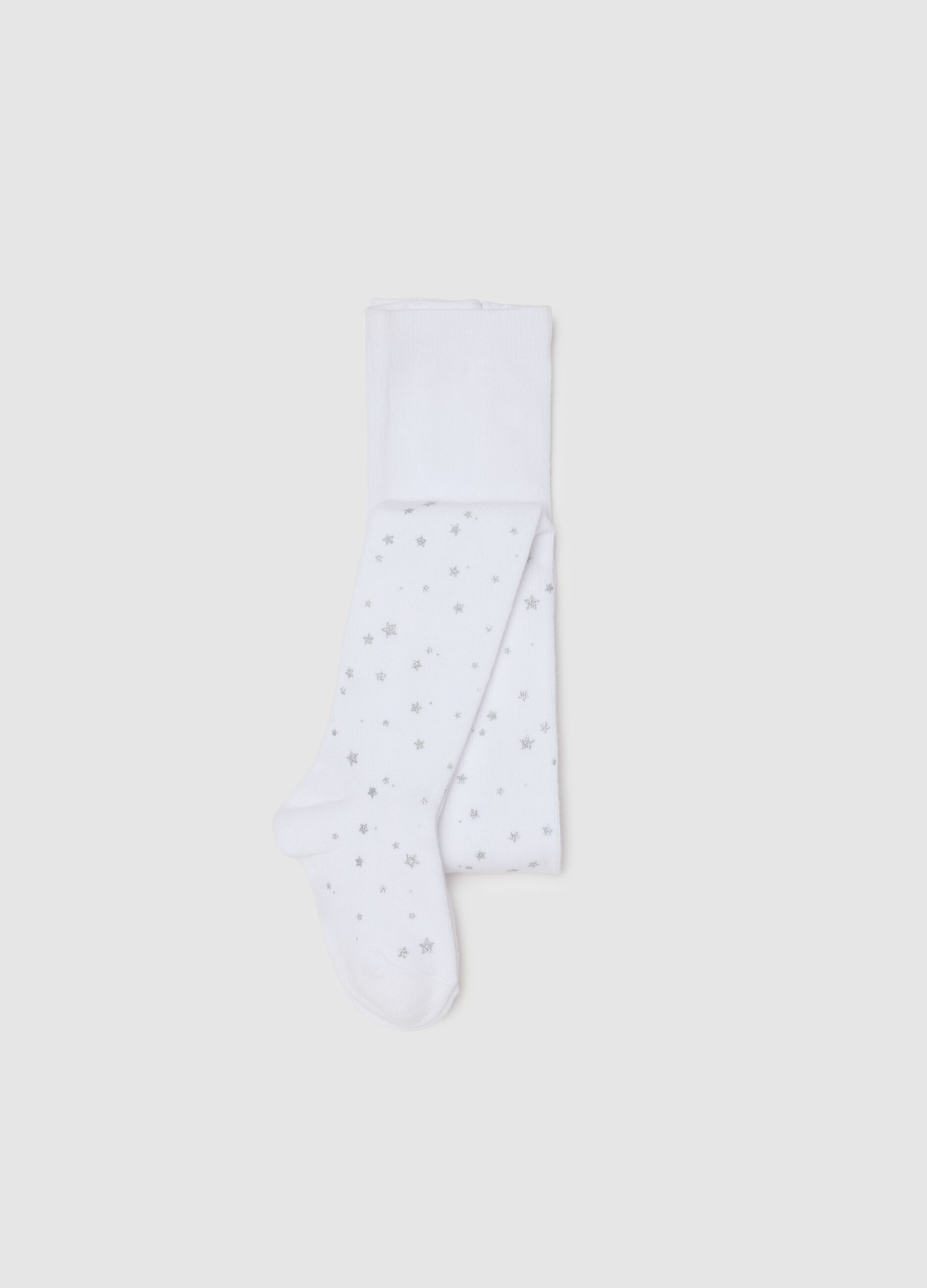 White cotton-blend tights for girls