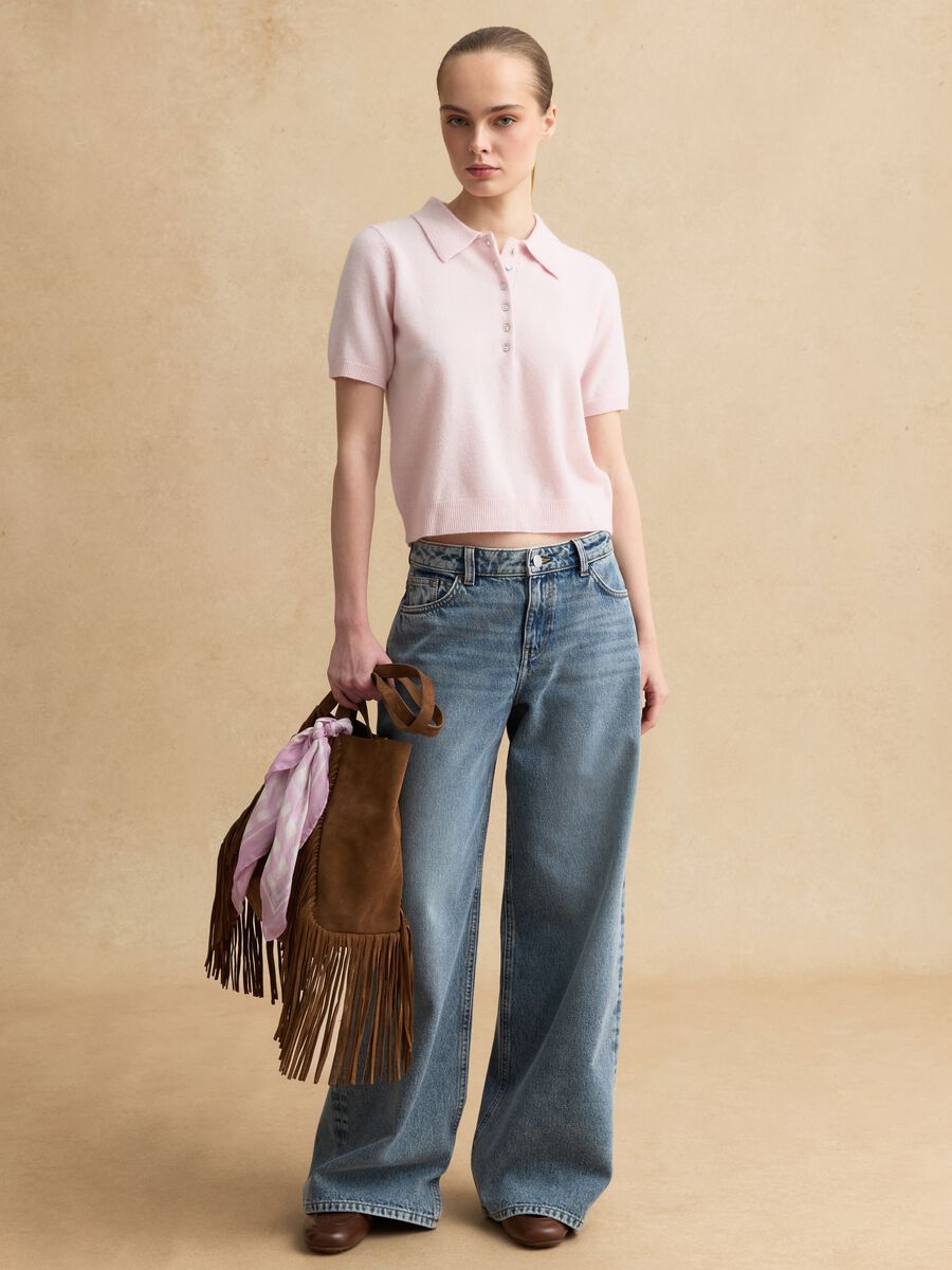 Regular fit pure wool pink jumper with polo collar_2