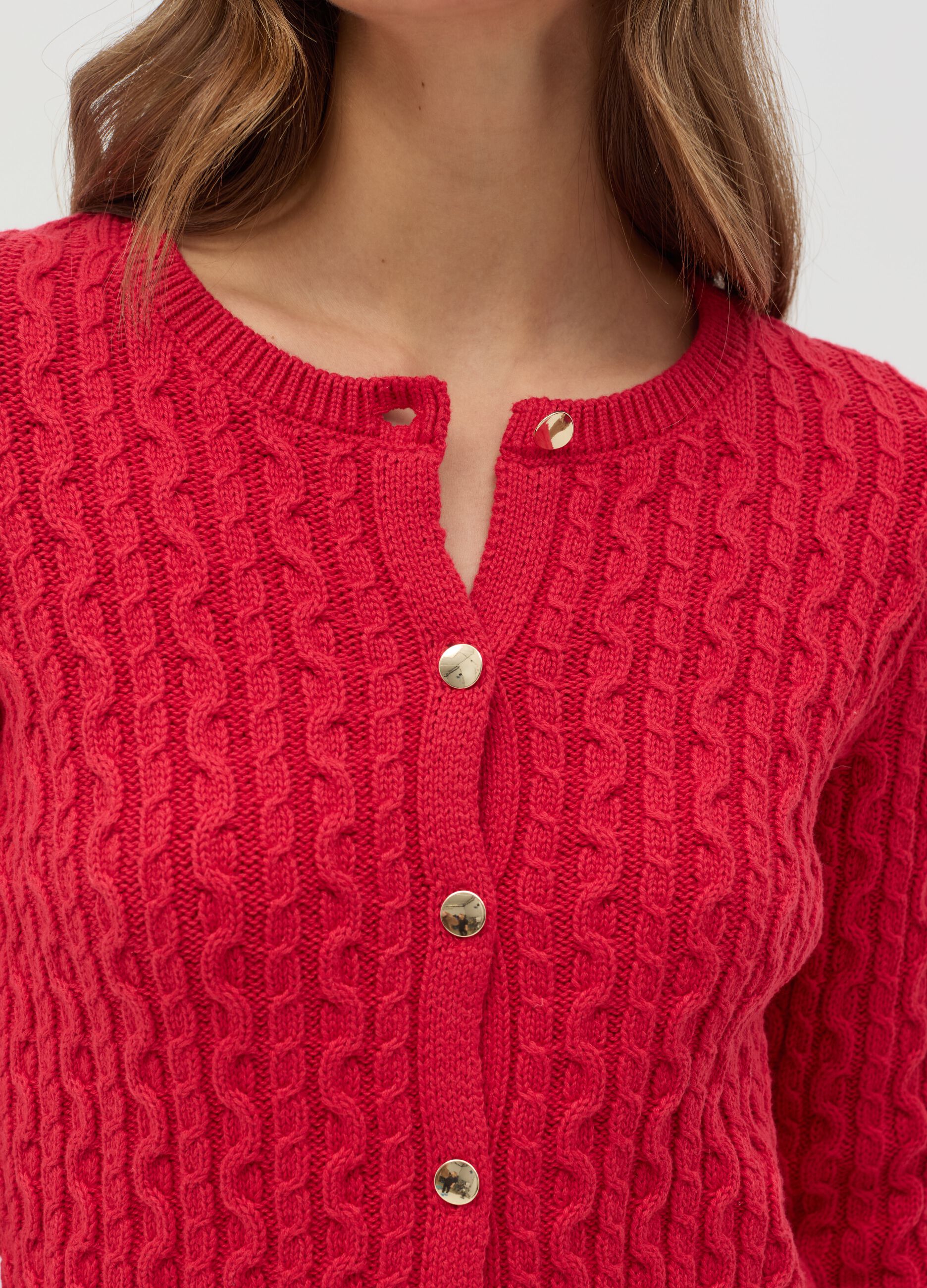 Cable-knit cardigan with golden buttons