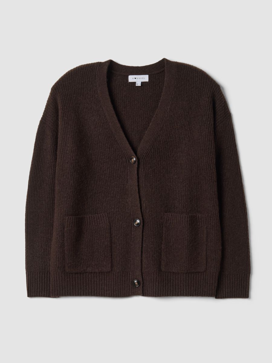 Brown stretch-fabric cardigan with deep V-neck_0