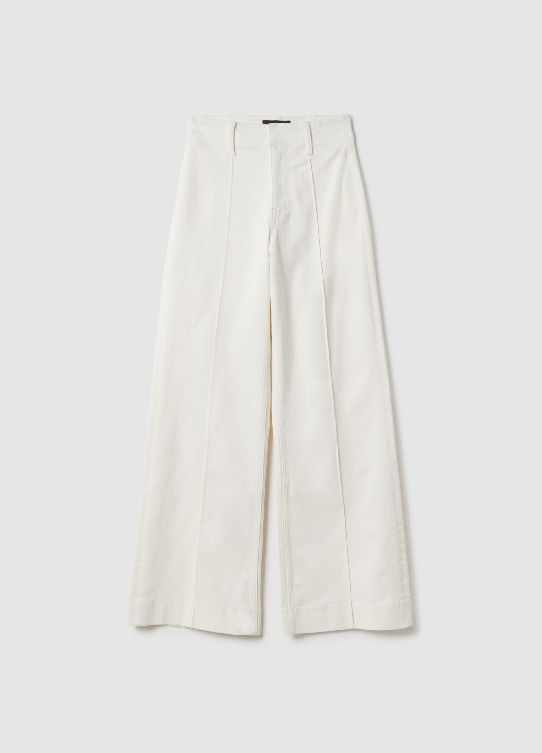 Pantaloni in cotone elasticizzato bianchi wide leg
